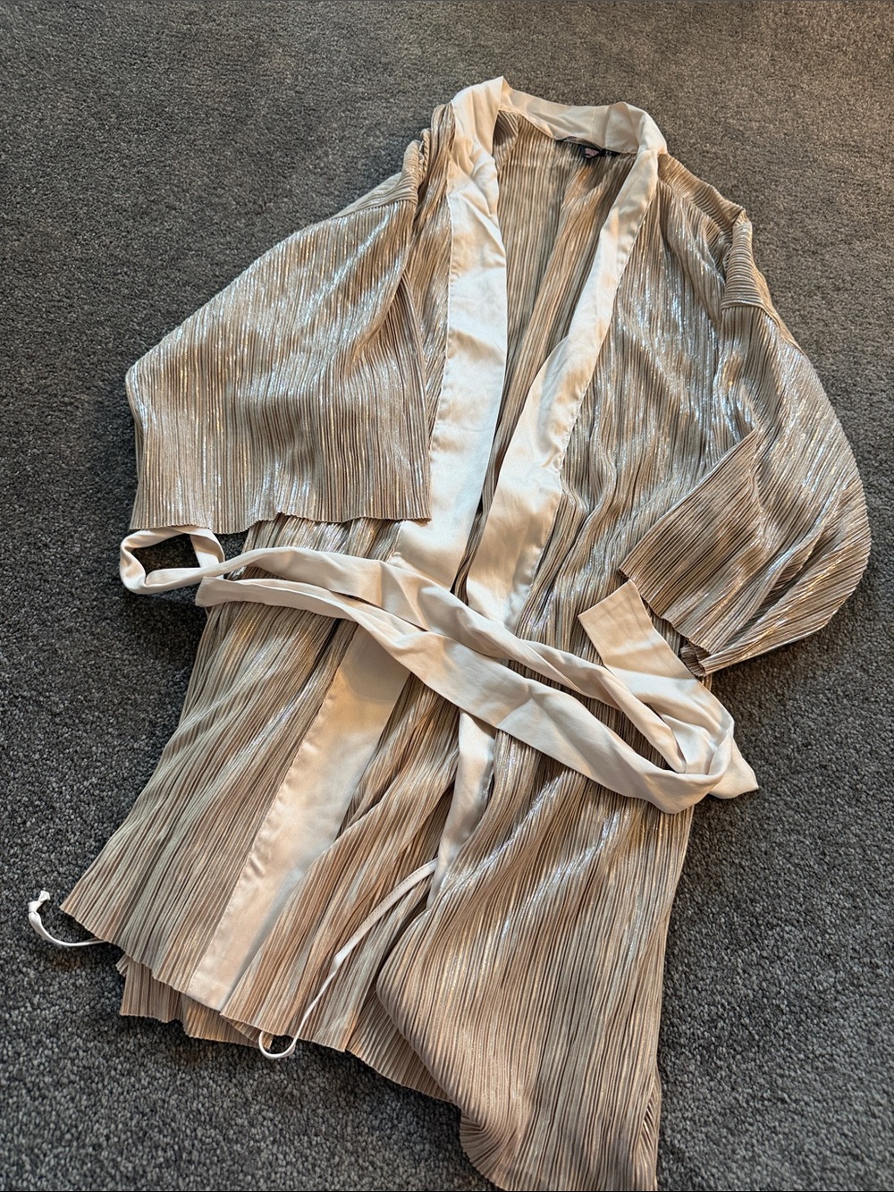 Pleated Satin-Trim Robe in Champagne